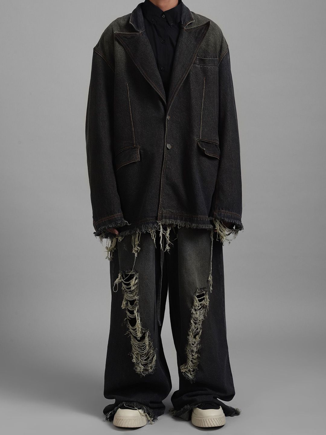 HUEMN SuperDark Wash Tinted Effect Denim Blazer-image-29