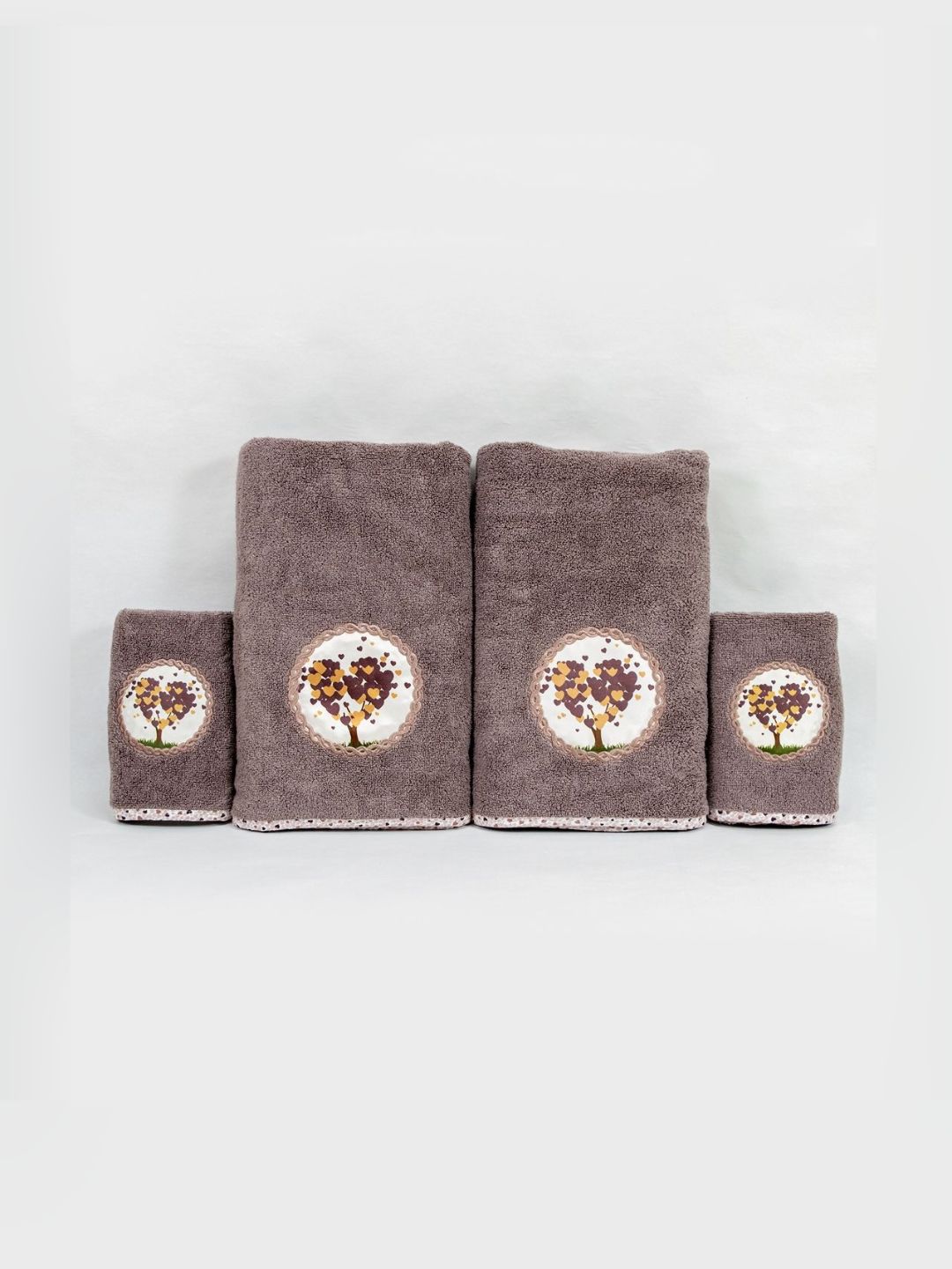Myntra Elegant Homes Brown & White 4 Piece Printed Cotton 500 GSM Towel Set-image-21