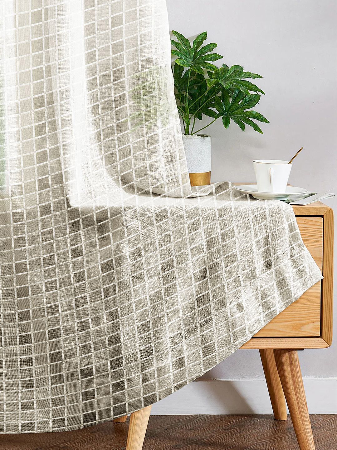 Story@home Brown Set of 2 Geometric Sheer Door Curtain-picture-24