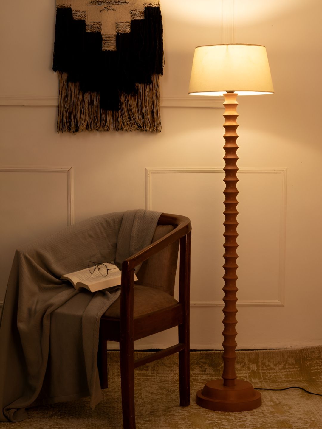 green girgit Beige & Brown Frustum Shaped Wooden Floor Lamp-picture-22