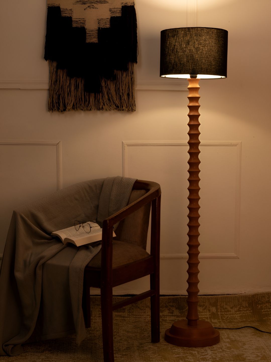 green girgit Black & Brown Wooden Cylinder Shaped Floor Lamp-picture-30