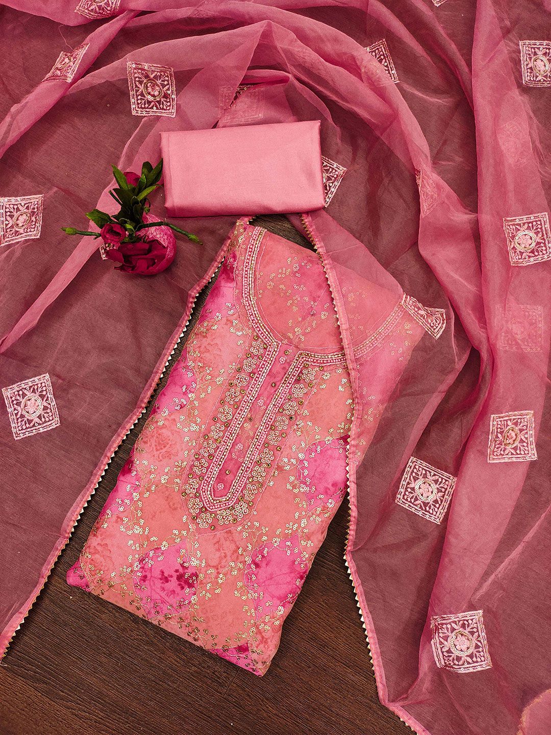 SHADOW & SAINING Ethnic Motifs Embroidered Sequinned Organza Unstitched Dress Material-picture-35