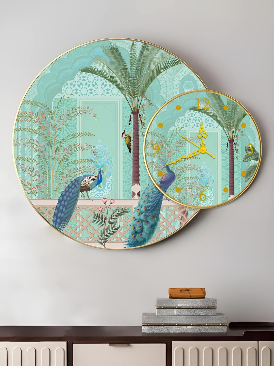 Art Street Green & Blue Printed Wooden Analogue Wall Clock-image-40