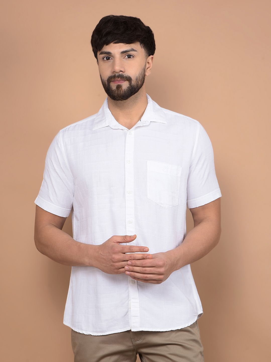 Crimsoune Club Men Classic Fit Spread Collar Textured Cotton Casual Shirt-picture-27