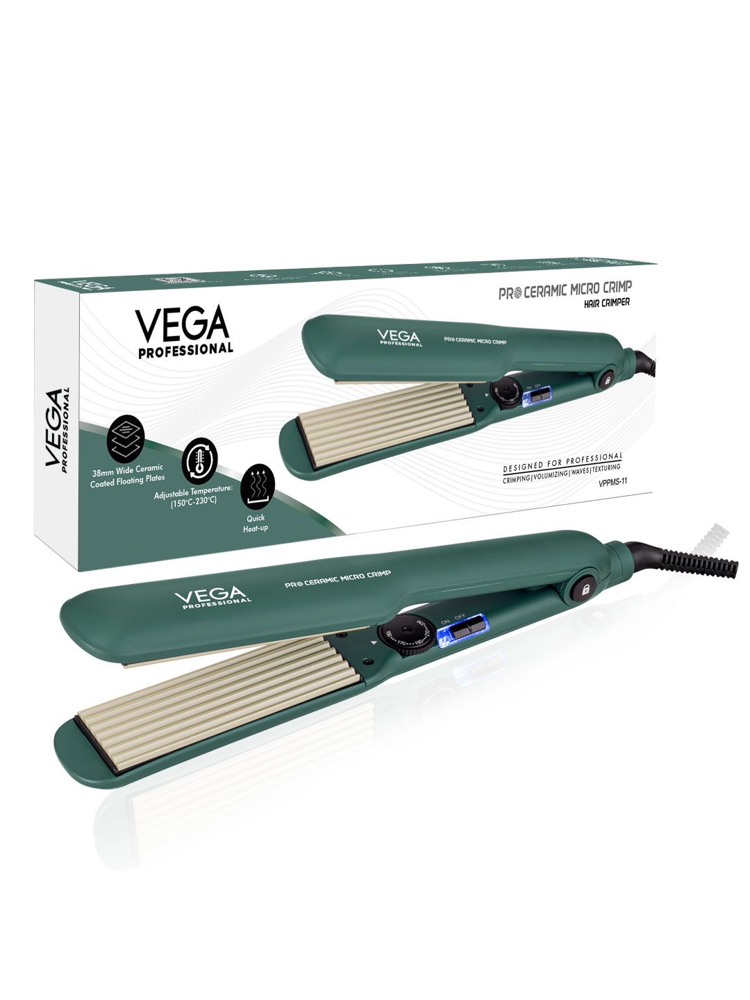 VEGA PROFESSIONAL VPPMS-11 Pro Ceramic Micro Crimp Hair Crimper with Quick Heat-Up - Green-image-47