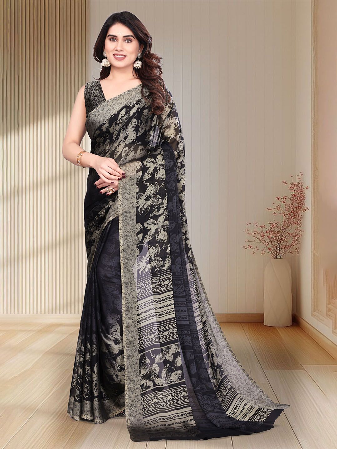 SUPERLAXMI Floral Printed Chiffon Saree With Unstitched Blouse Piece-picture-25