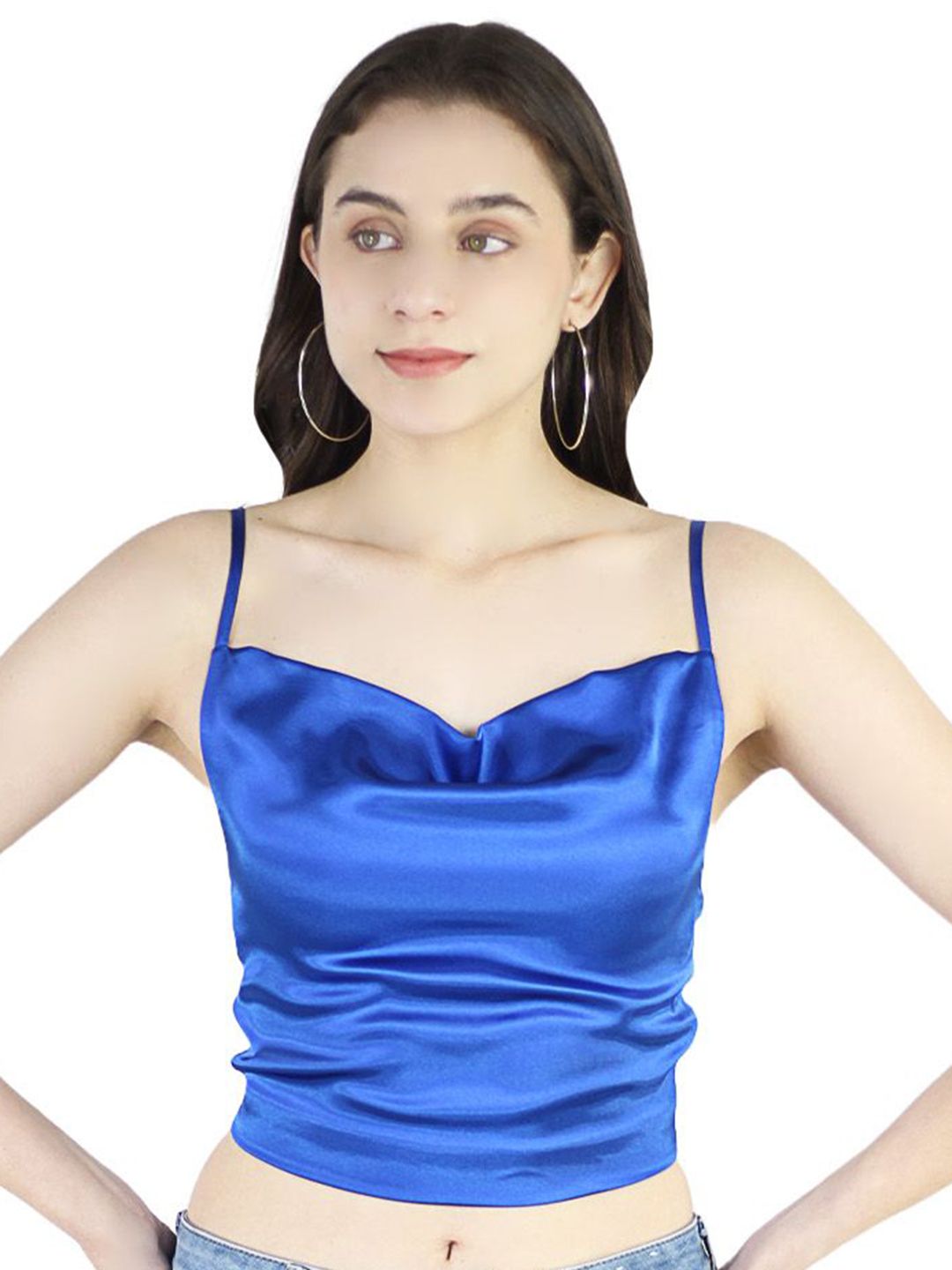ARTYSKA Shoulder Straps Satin Fitted Crop Top-picture-38