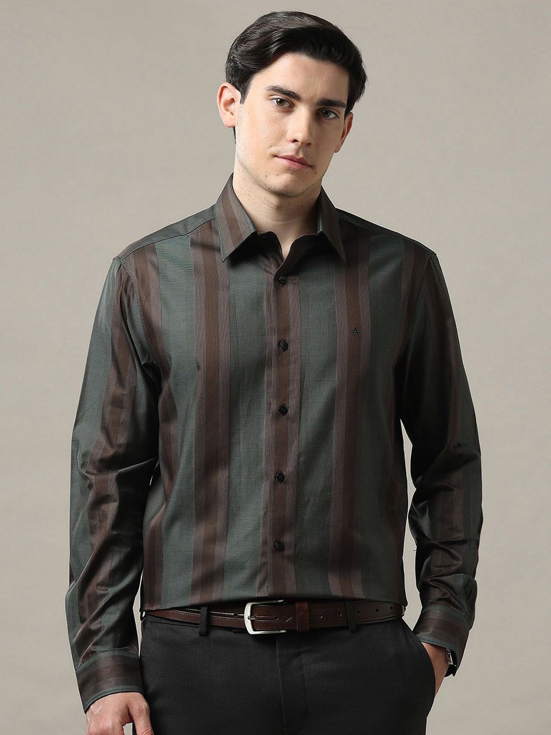Arrow Men Classic Fit Spread Collar Vertical Striped Cotton Formal Shirt-picture-13