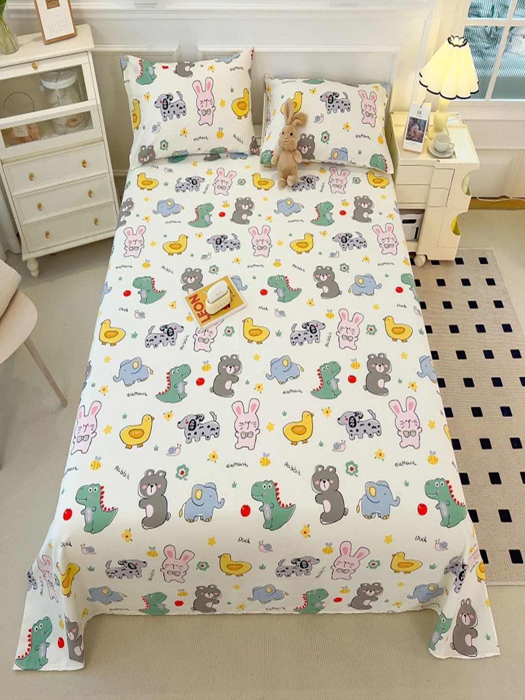 JC HOME Beige & Green Printed Pure Cotton 220TC Single Bedsheet Set - 1.60 m x 2.30 m-picture-31