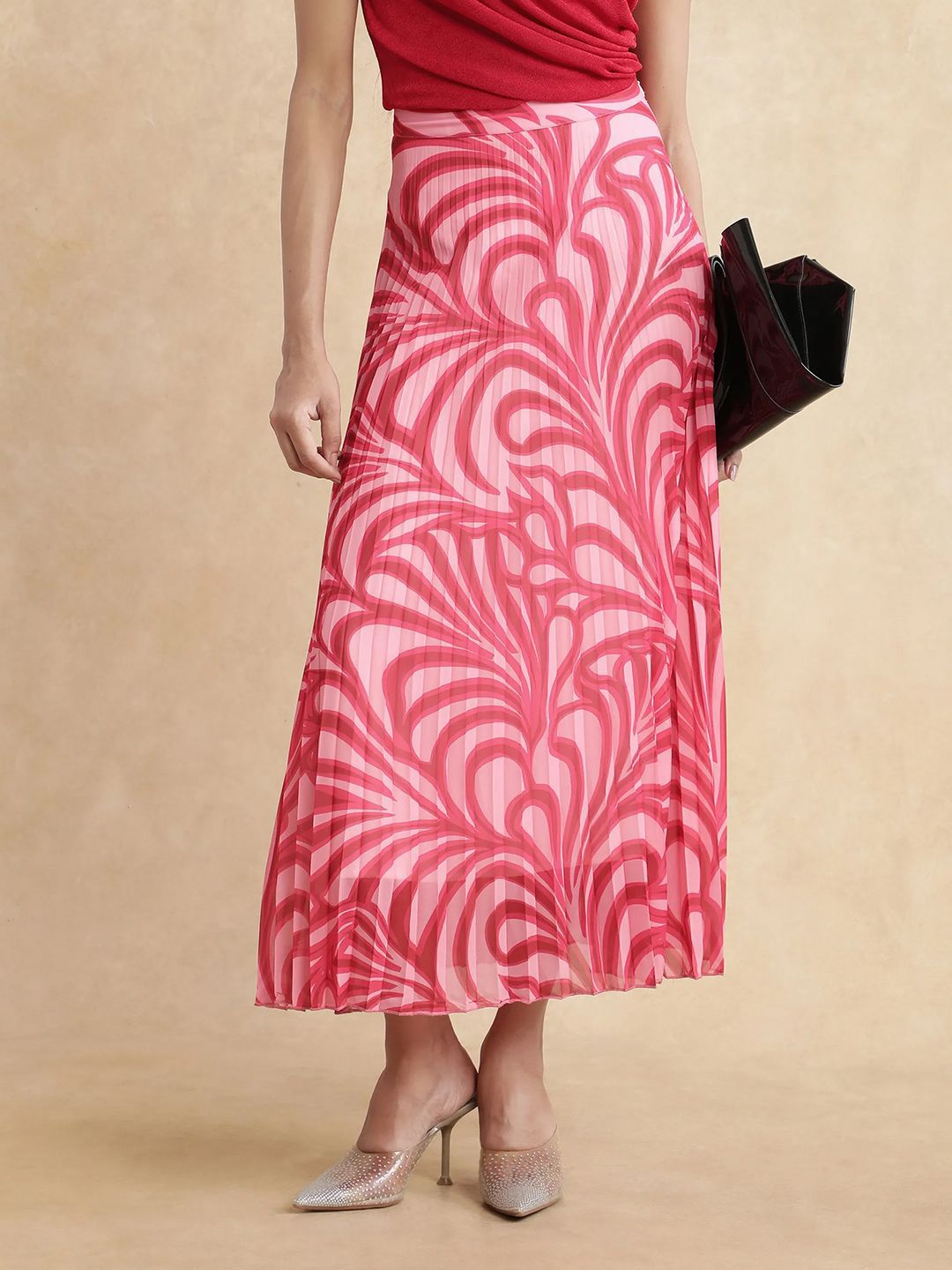 RAREISM Women Somsiri Primary Pink Printed A-Line Maxi Skirt