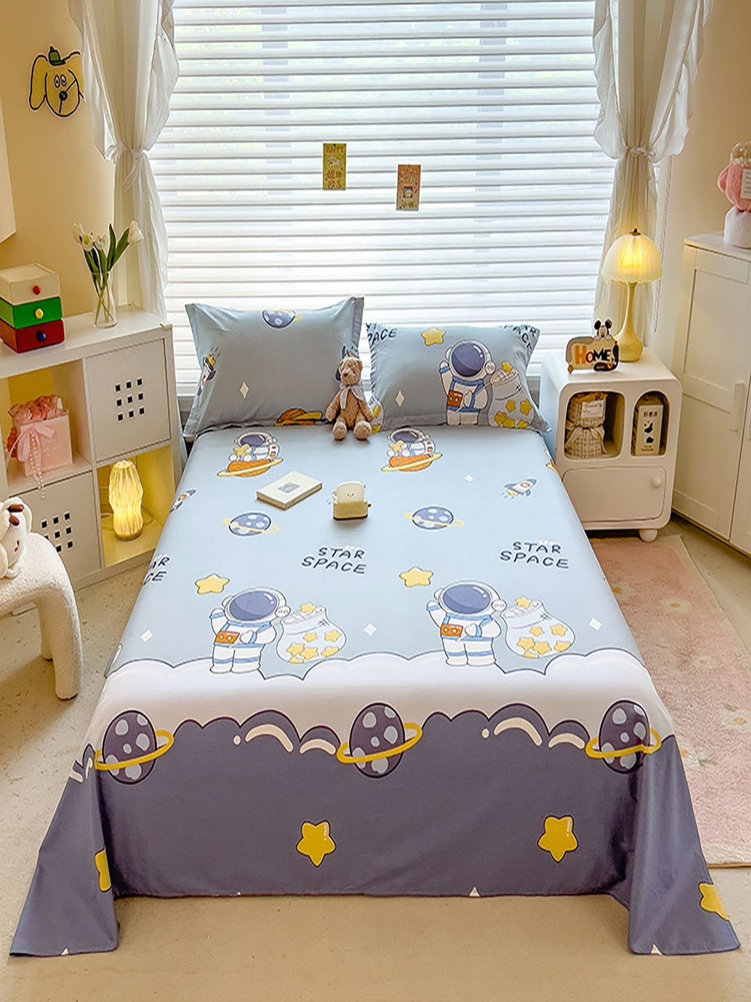 JC HOME Blue & Grey Printed Cotton 220 TC King Size Bedsheet Set 2.30 m x 2.50 m-picture-27