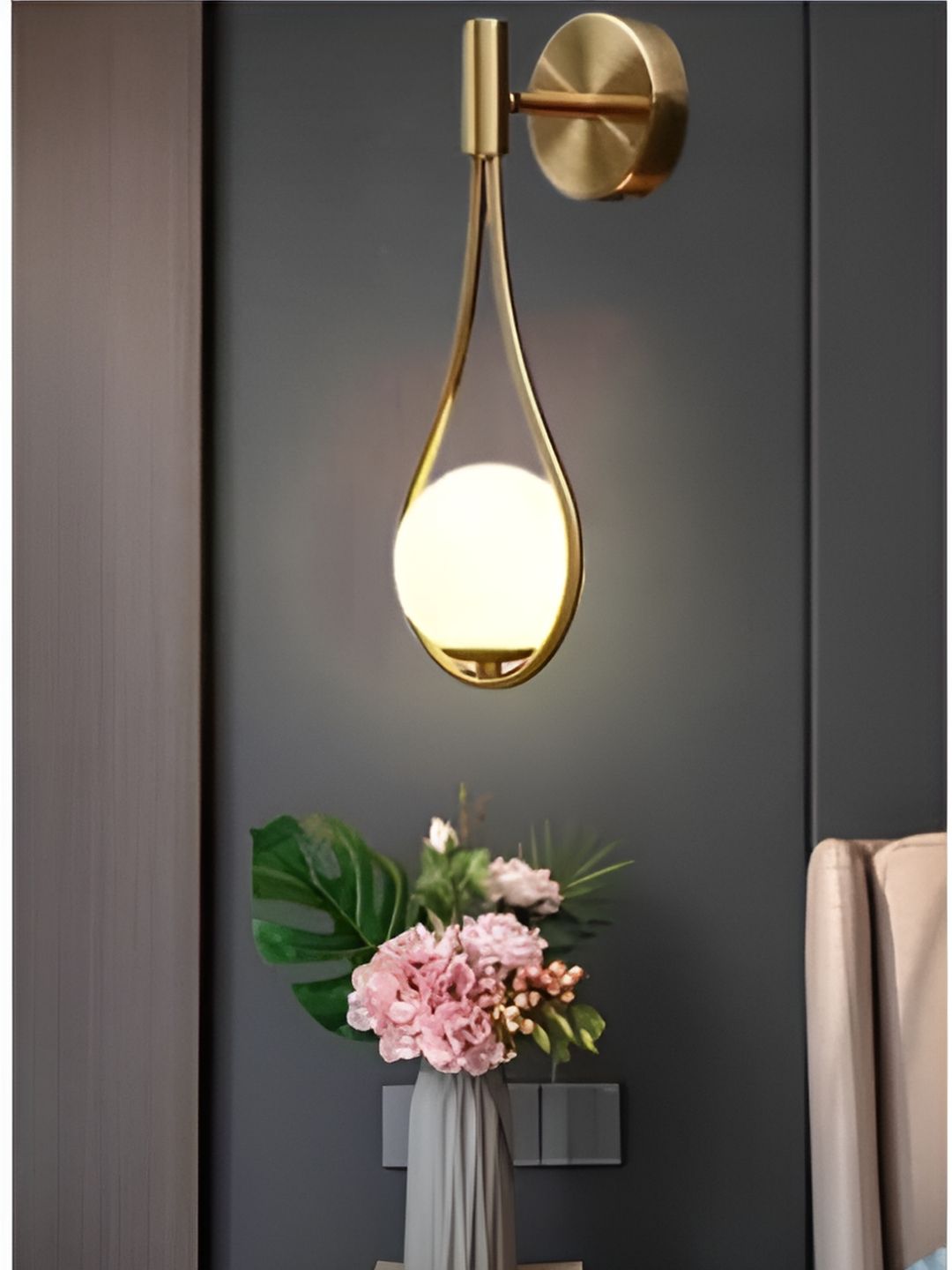 KINIS Gold-Toned & White Metal Spherical Shaped Wall Lamp-picture-58