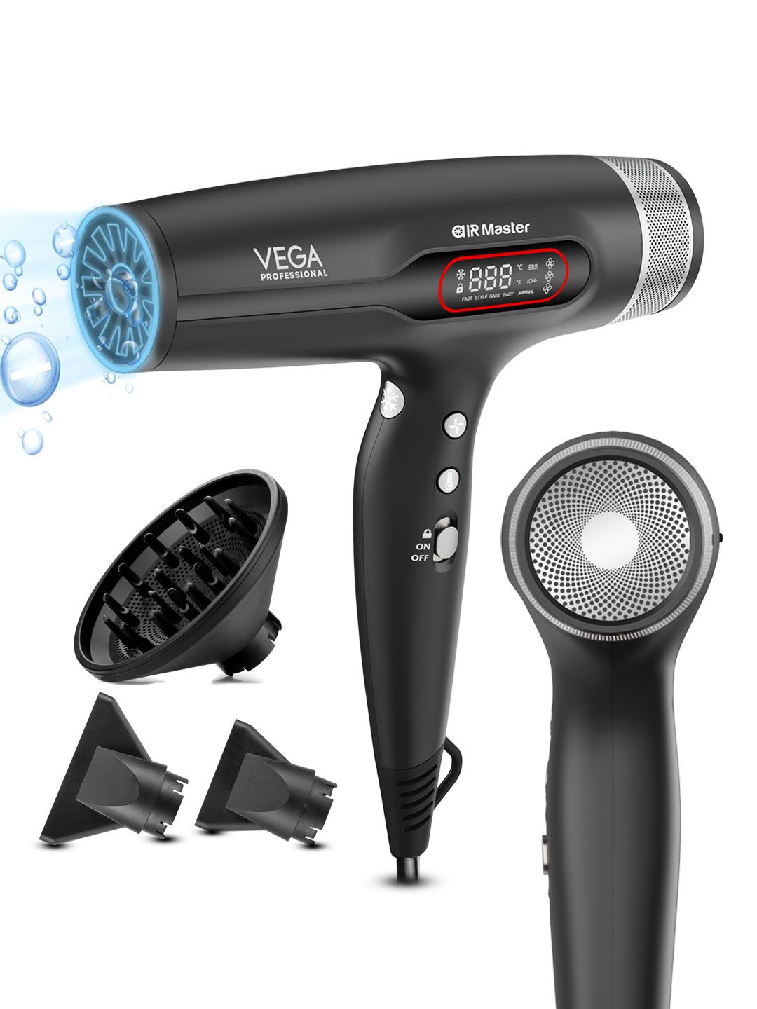 VEGA PROFESSIONAL VPPHD-14 Airmaster 2000-2400W Hair Dryer with 3 Speed Settings - Black-image-4