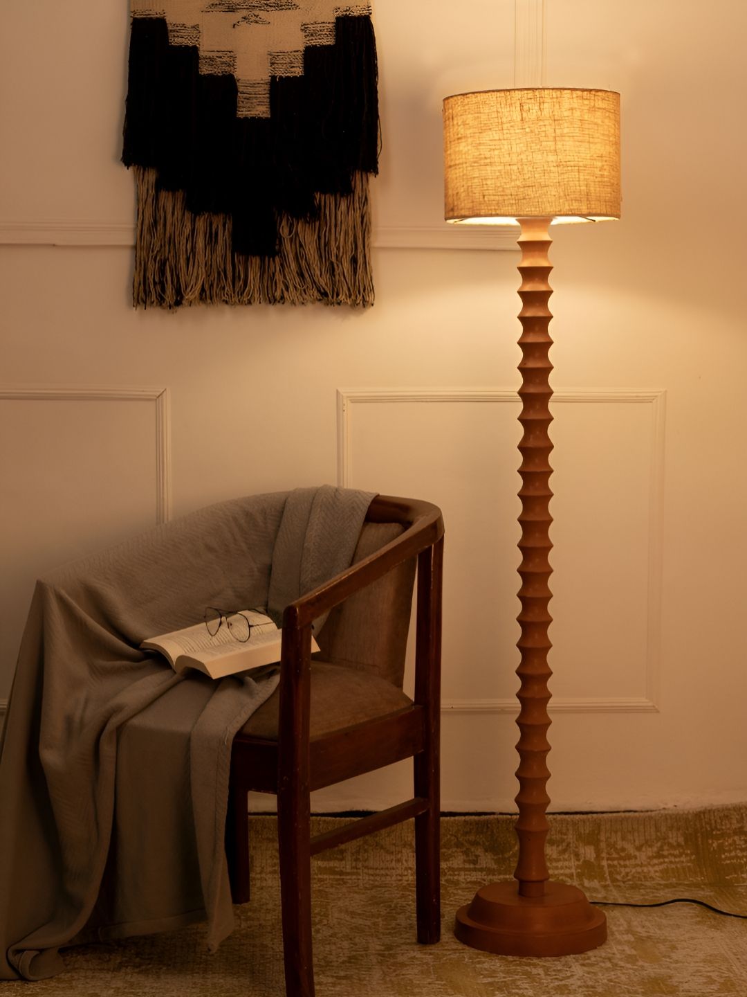 green girgit Brown & Beige Cylinder Wooden Floor Lamp-image-44