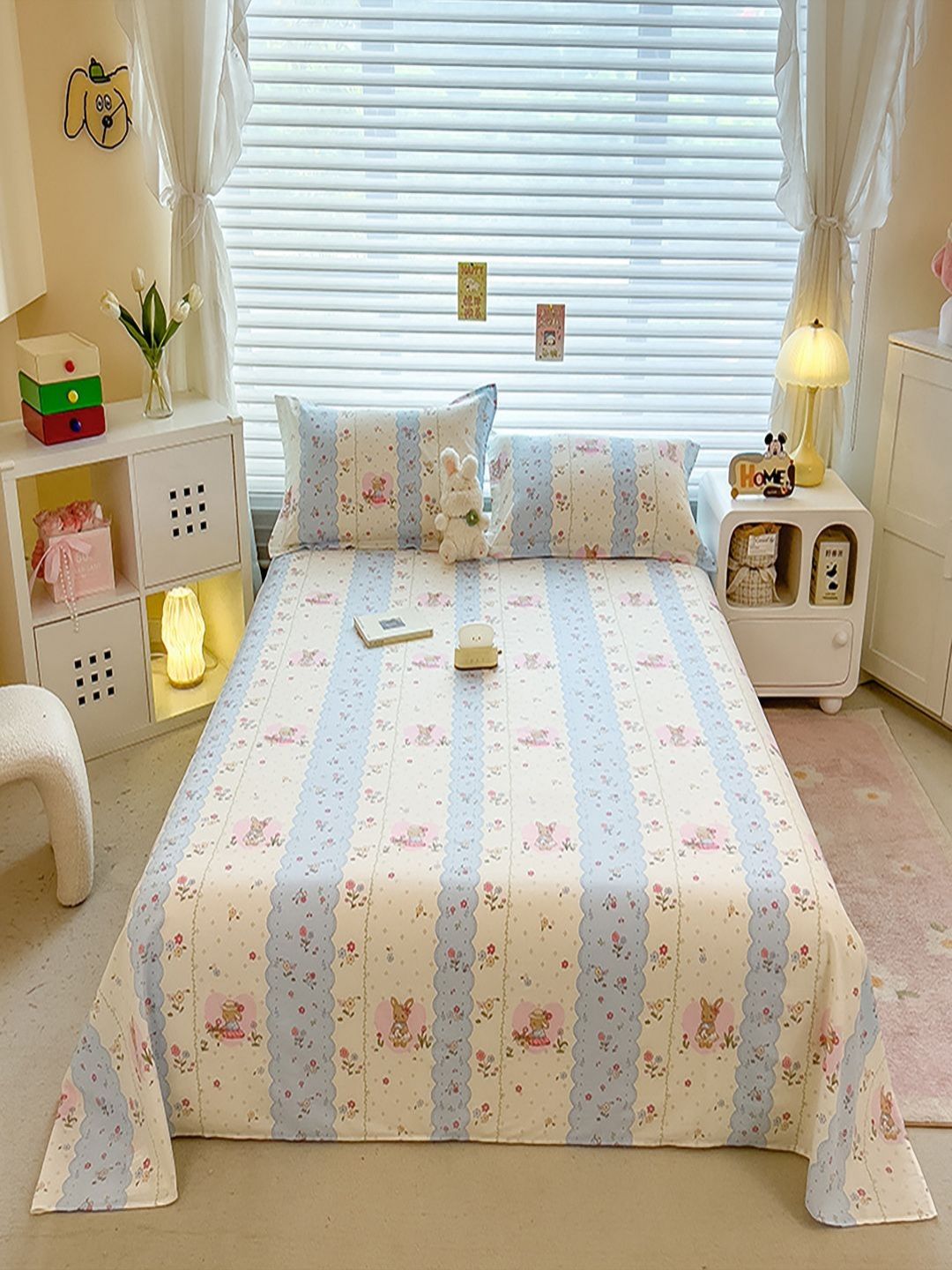 JC HOME Blue & White Cartoon Characters 220 TC King Bedsheet Set-picture-36