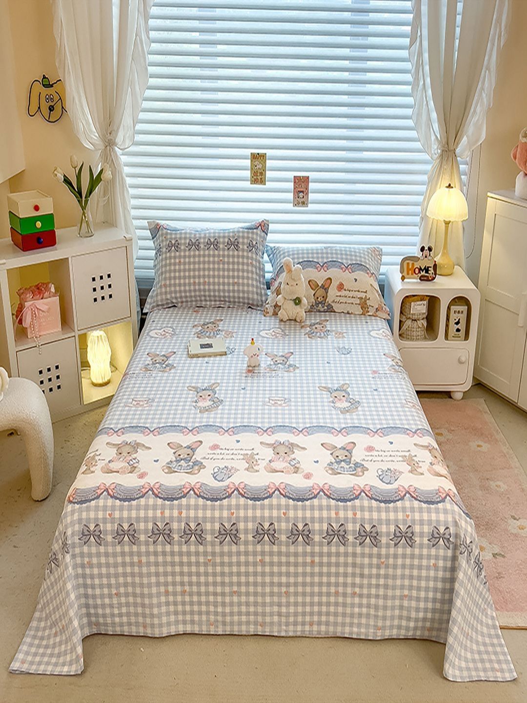 JC HOME White Cartoon Characters Printed 220 TC Cotton Single Bedsheet Set 1.60 m x 2.30 m-picture-19