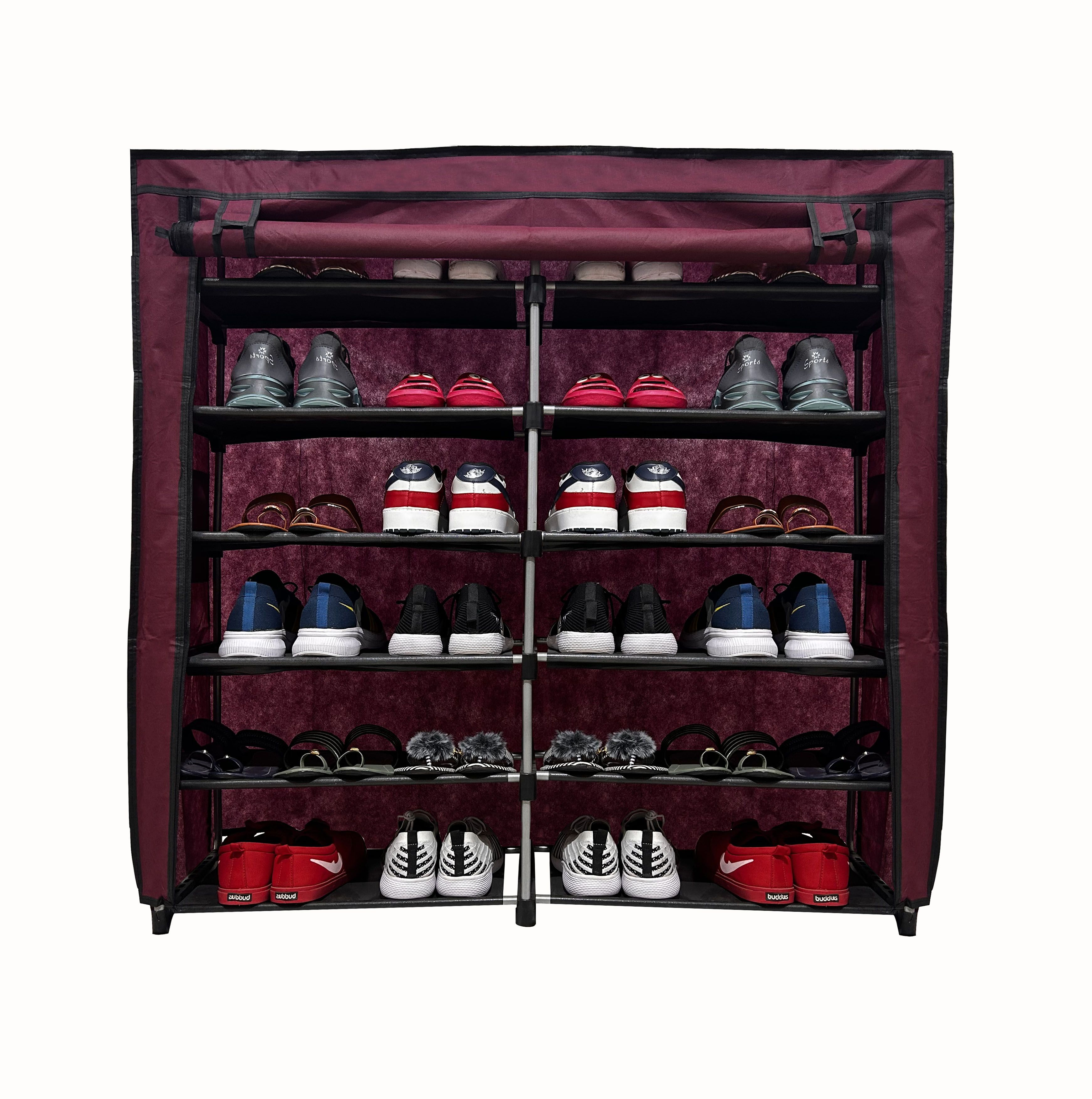 Rmerchants Maroon Stainless Steel 12 Shelves Shoe Rack