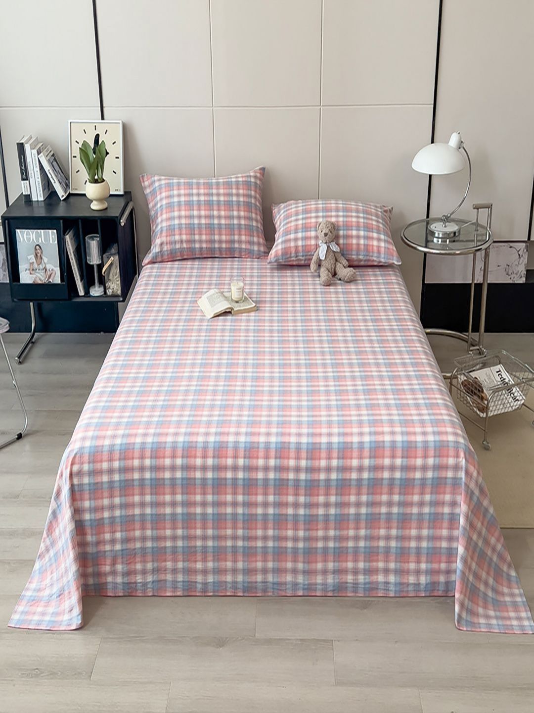 JC HOME Pink & Blue Printed 220 TC Pure Cotton King Bedsheet Set- 2.0 m x 2.3 m-picture-20