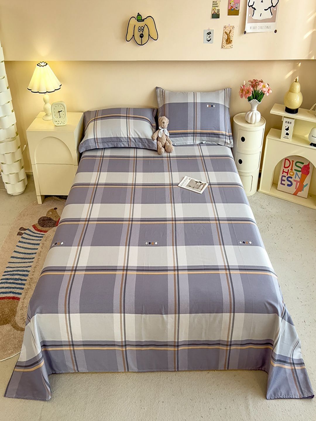 JC HOME Grey & Olive Green Graphic Printed 220 TC Cotton King Bedsheet Set 2.5 m x 2.3 m-picture-40