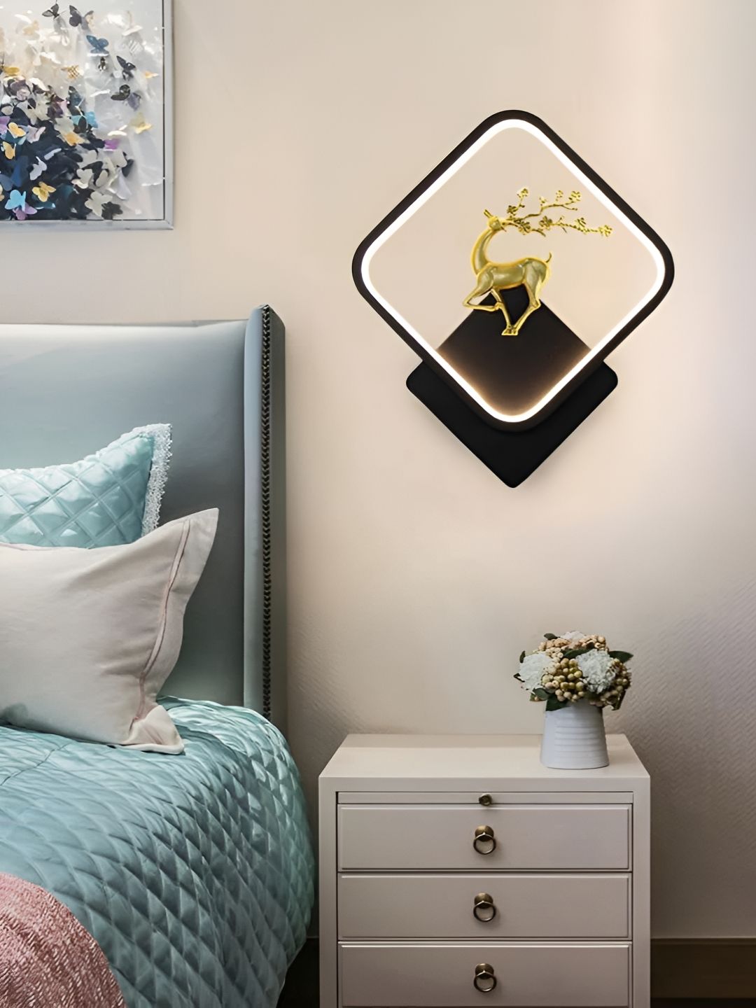 KINIS Black and Gold-Toned Printed Acrylic Square Shaped Wall Lamp