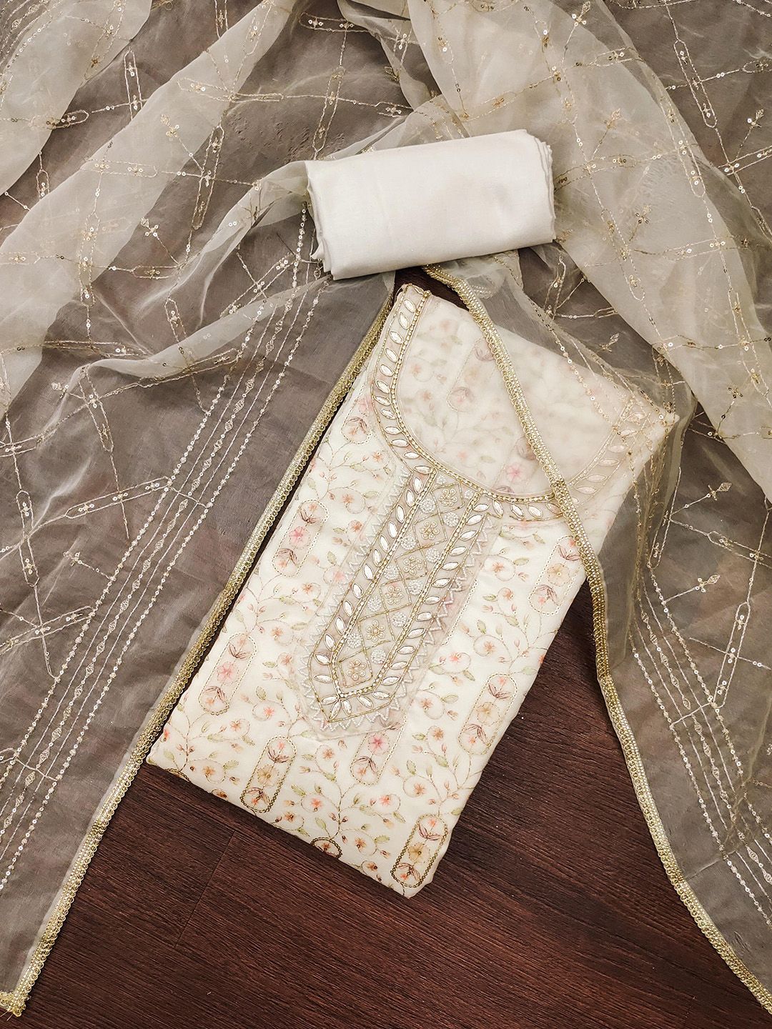 SHADOW & SAINING Floral Embroidered Organza Semi-Stitched Dress Material-picture-29