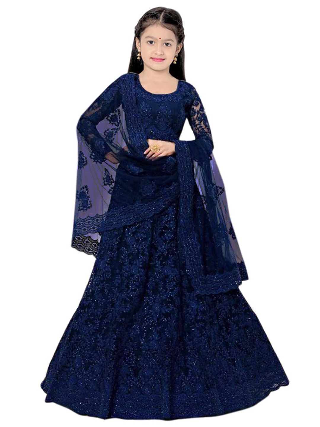 BAESD Girls Embroidered Thread Work Semi-Stitched Lehenga & Unstitched Blouse With Dupatta-picture-37