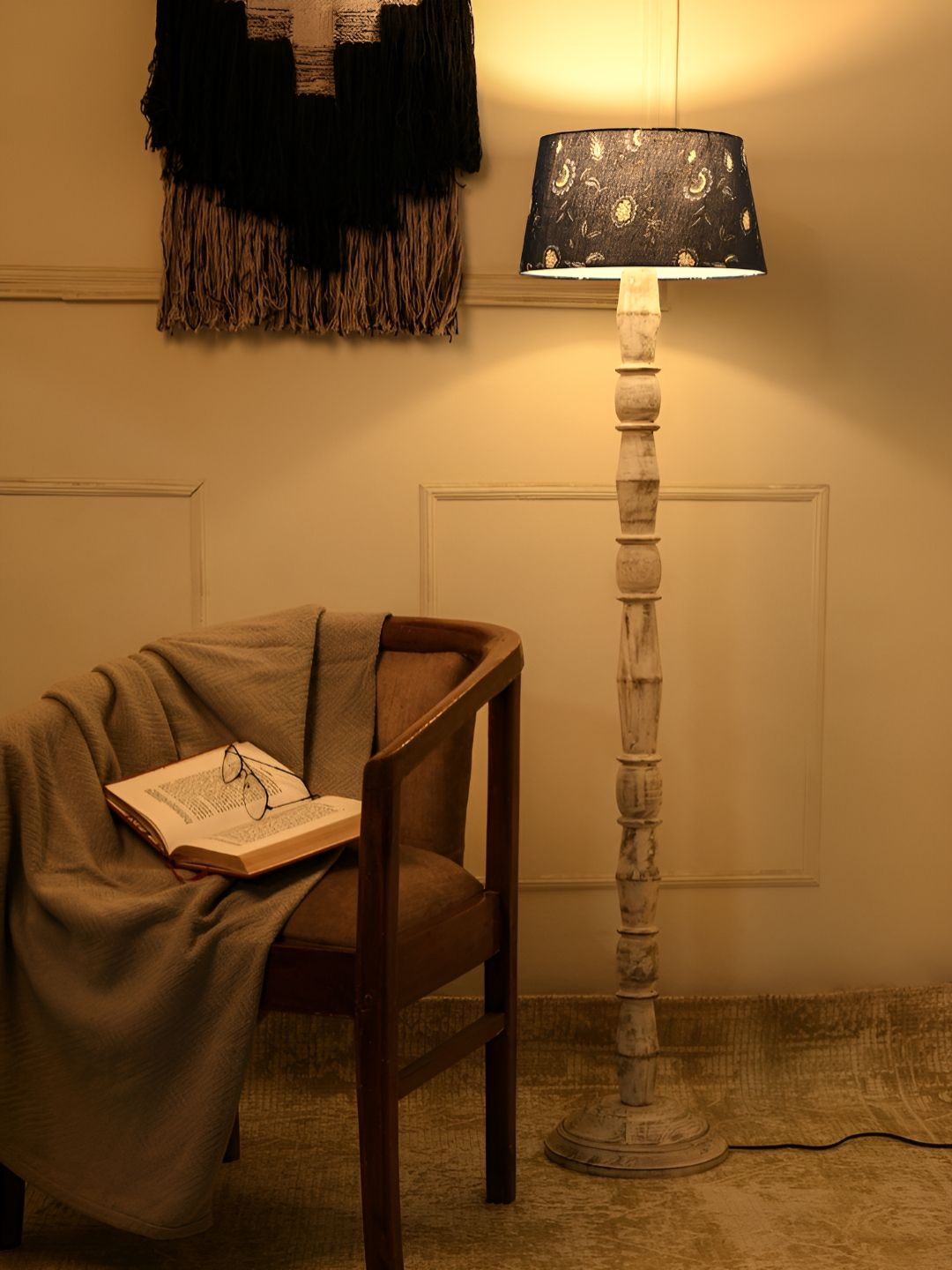 green girgit White & Blue Frustum Shaped Wooden Floor Lamp-image-24