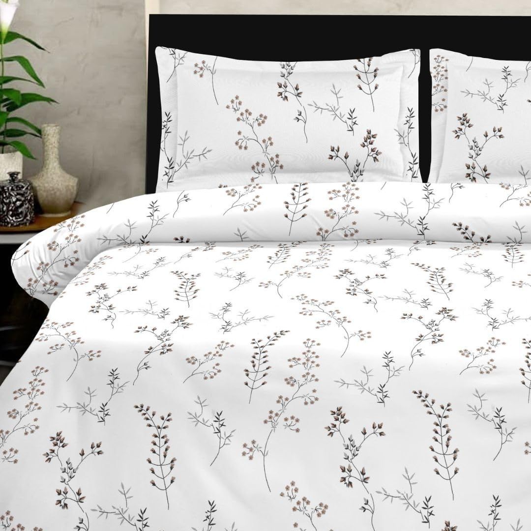 Jaipur Weaves White & Black Floral King Bedsheet with 2 Pillow Covers-image-47