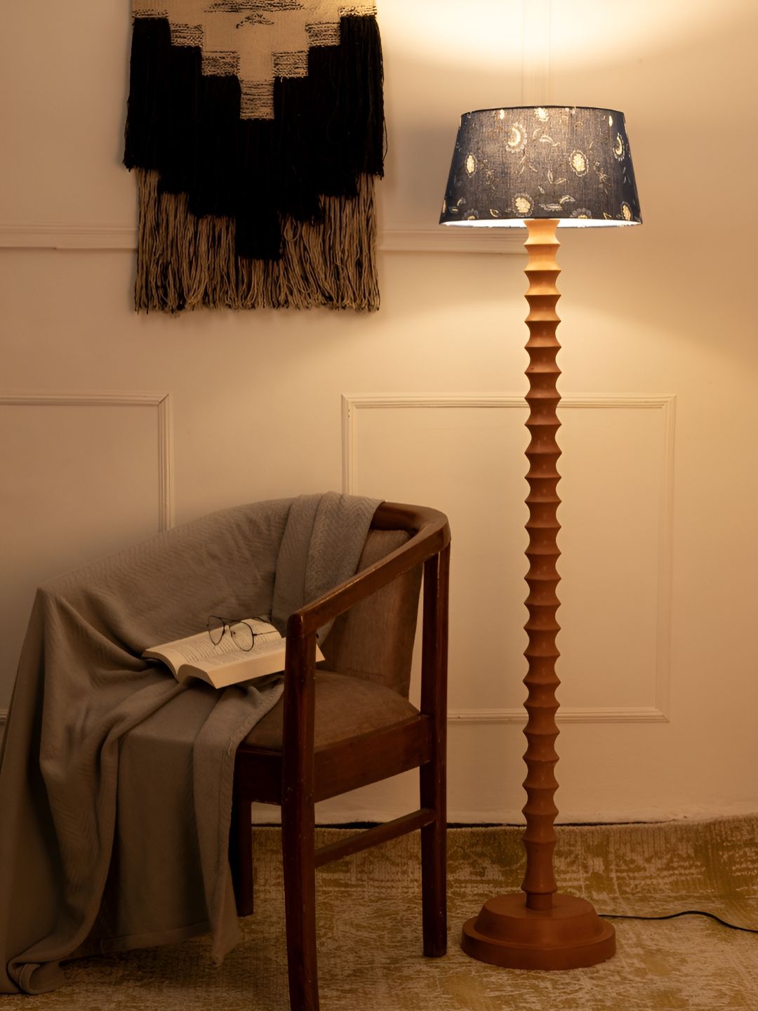 green girgit Blue & Brown Printed Wooden Frustum Shaped Floor Lamp-image-34