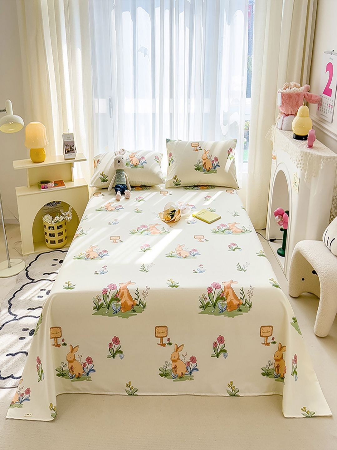 JC HOME White Cartoon Characters Printed 140 TC Single Bedsheet Set-2.30 m x 1.60 m-picture-18
