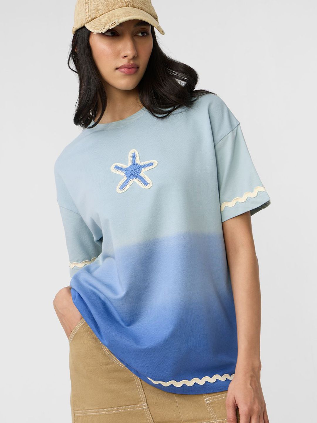 The Souled Store The Souled Store Women Oversized Fit Printed Blue T-Shirts