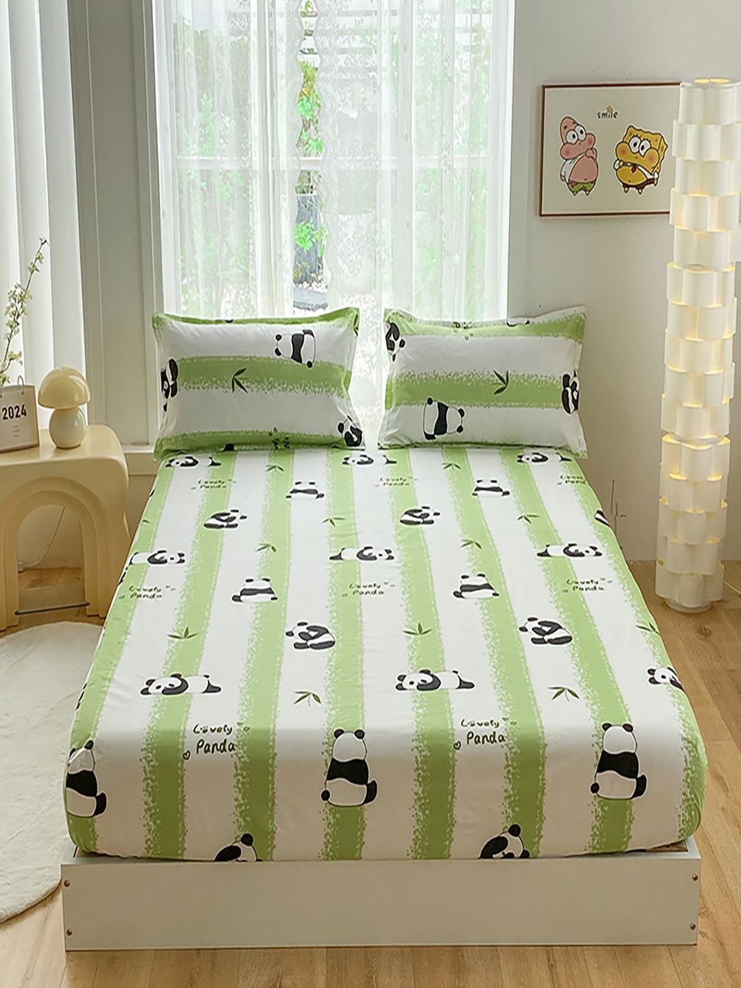JC HOME White Cartoon Characters Printed 140 TC Fitted Queen Bedsheet Set-2.00 m x 1.50 m-picture-24