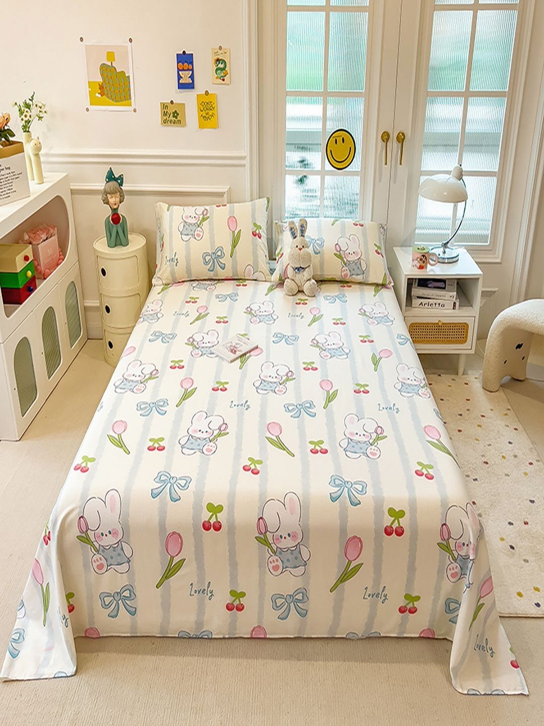 JC HOME Beige & Blue Printed Pure Cotton 220 TC Double King Bedsheet Set 2.30 m x 2.50 m-picture-11