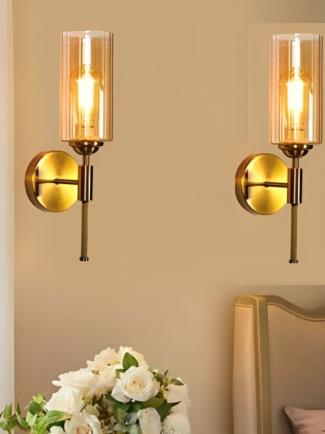 KINIS Gold-Toned & Brown 2 Pieces Metal Cylinder Shaped Wall Lamps-picture-50