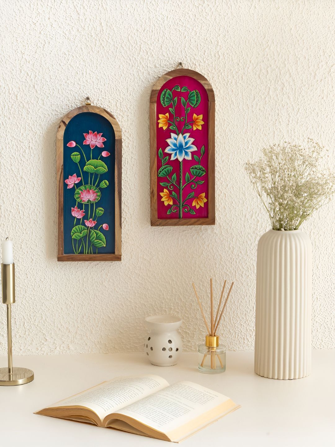 Mirai Woods Pink & Navy Blue 2 Pieces Floral And Botanical Sreyash Wall Art-image-28