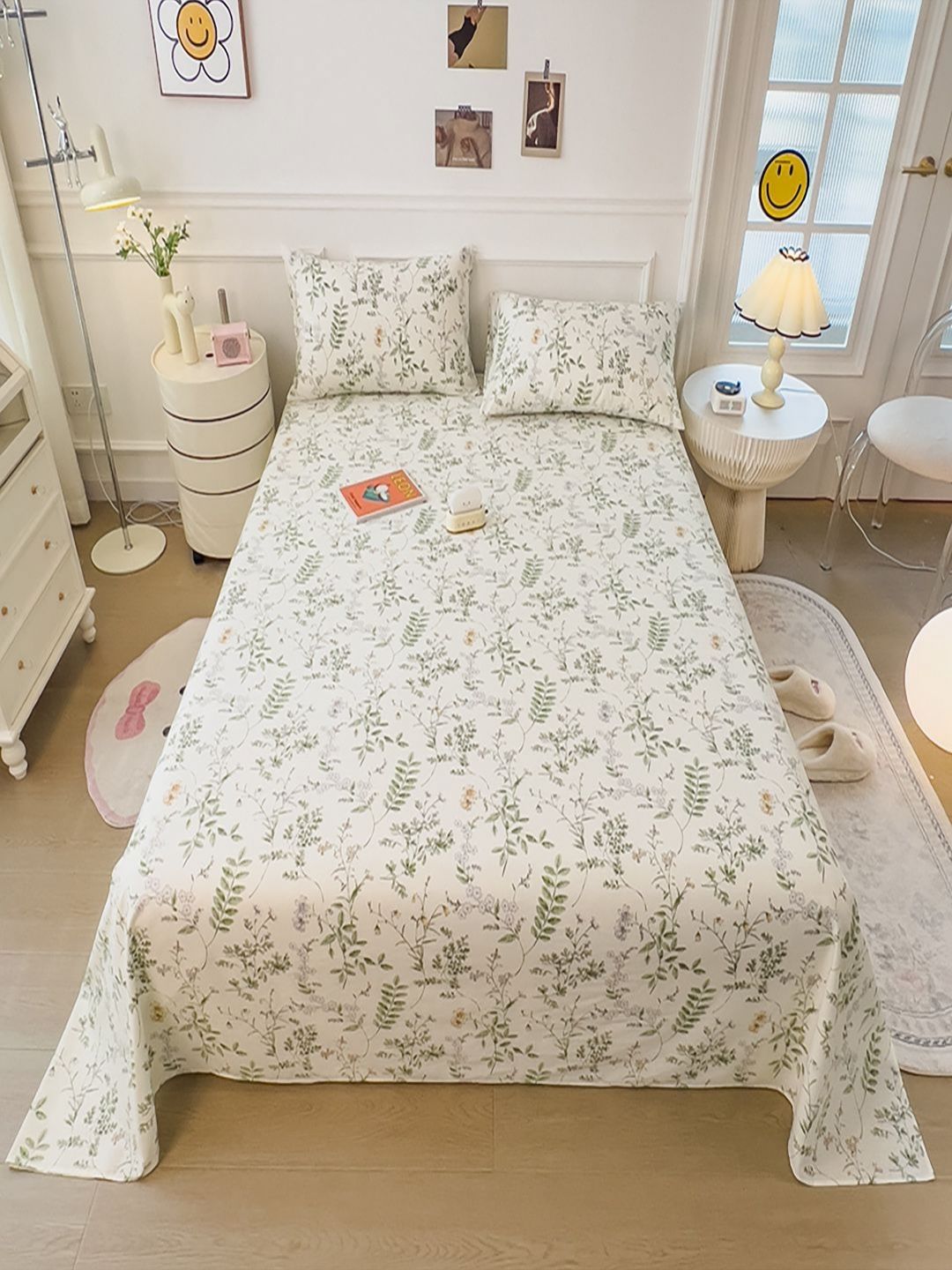 JC HOME Green & White Floral Printed Pure Cotton 220 TC King Bedsheet Set 2.00 mx 2.30 m-picture-11