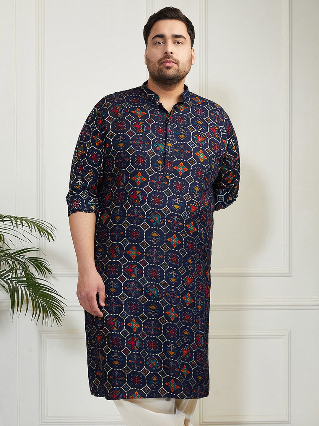 VASTRAMAY Abstract Printed Mandarin Collar Straight Kurta-image-16