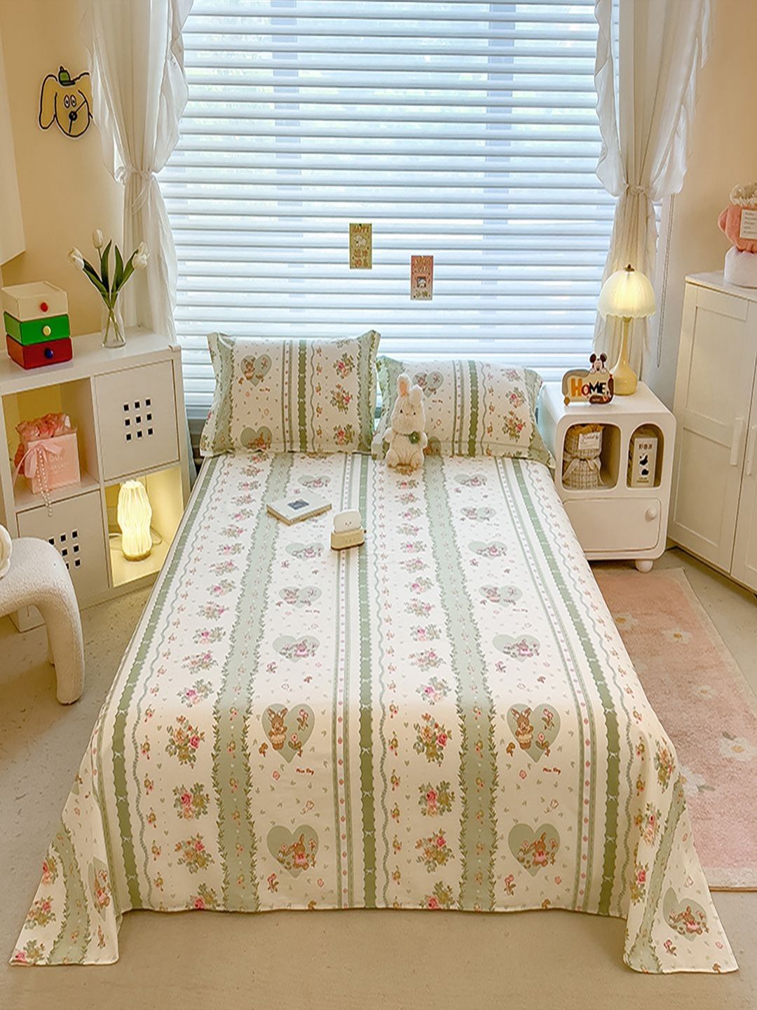 JC HOME Green & White Floral Printed Pure Cotton 220 TC King Bedsheet Set 2.00 m x 2.30 m-picture-10