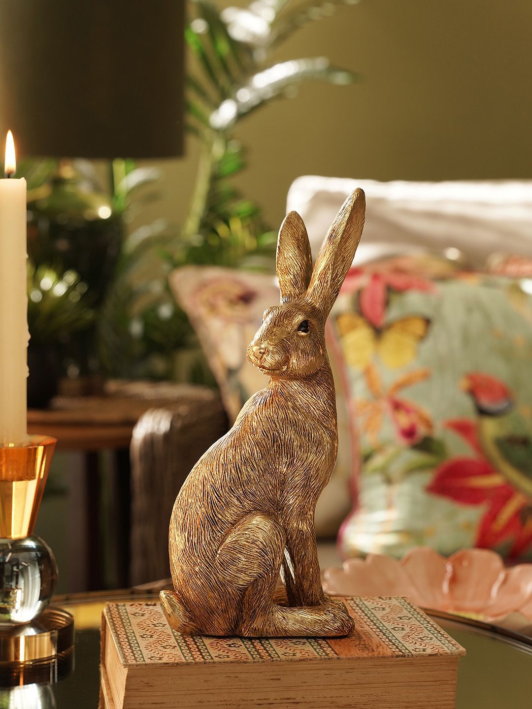 Pure Home and Living Gold-Toned & Black Rabbit Polyresin Figurine Showpiece