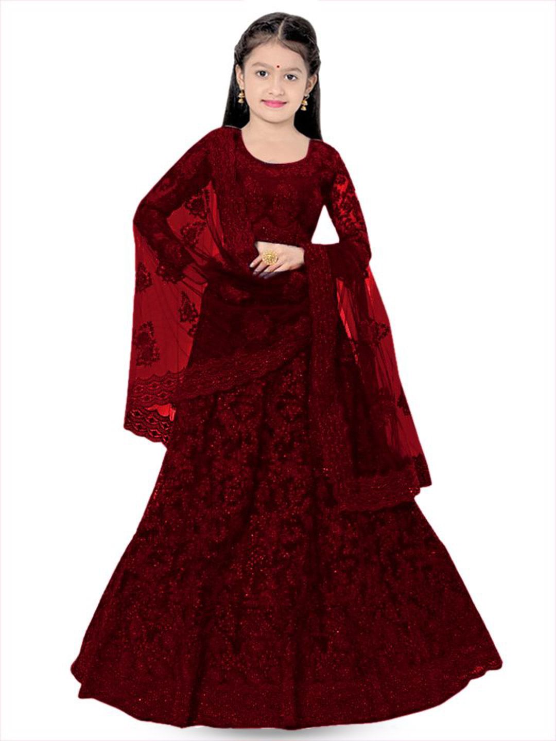 BAESD Girls Embroidered Thread Work Semi-Stitched Lehenga & Unstitched Blouse With Dupatta-picture-38