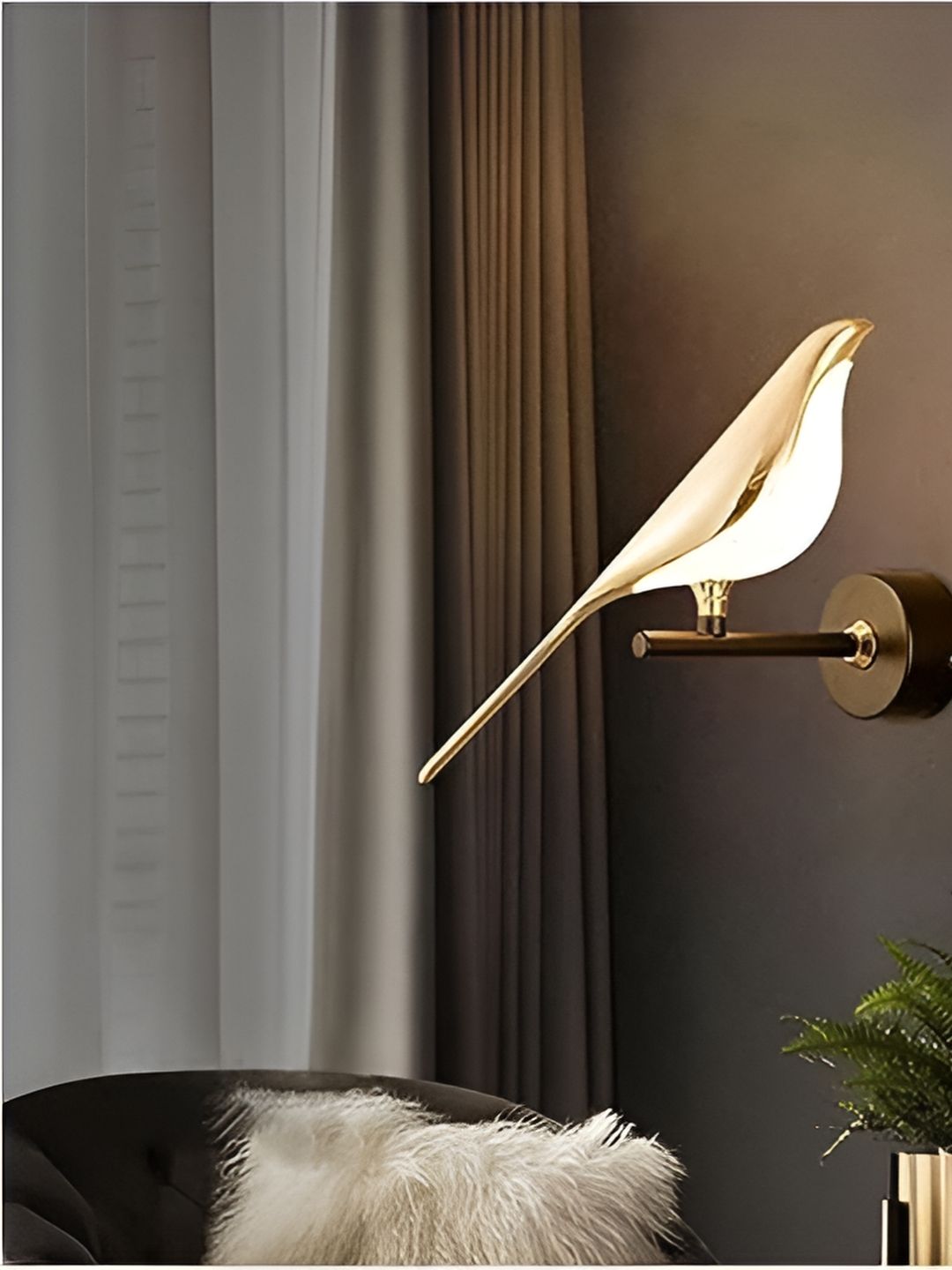 KINIS Gold-Toned & White Quirky Abstract Single Bird Shaped Wall Lamp-picture-40