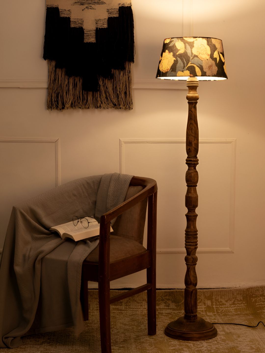 green girgit Black & Brown Printed Wooden Frustum Shaped Floor Lamp-picture-21