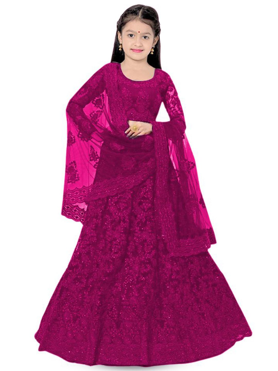 BAESD Girls Embroidered Thread Work Semi-Stitched Lehenga & Unstitched Blouse With Dupatta-picture-16