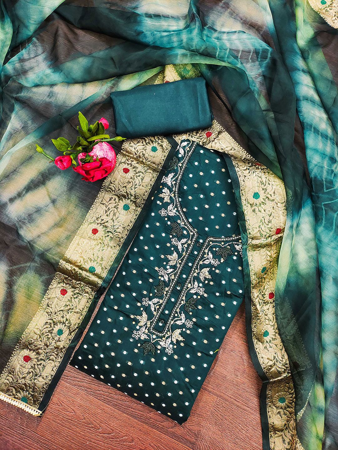 SHADOW & SAINING Embellished Beads and Stones Modal Cotton Semi-Stitched Dress Material-picture-39