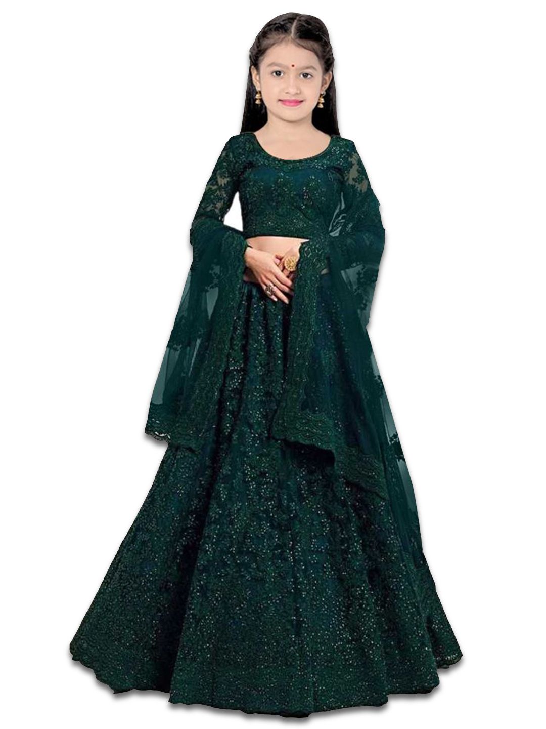 BAESD Girls Embroidered Thread Work Semi-Stitched Lehenga & Unstitched Blouse With Dupatta-picture-36