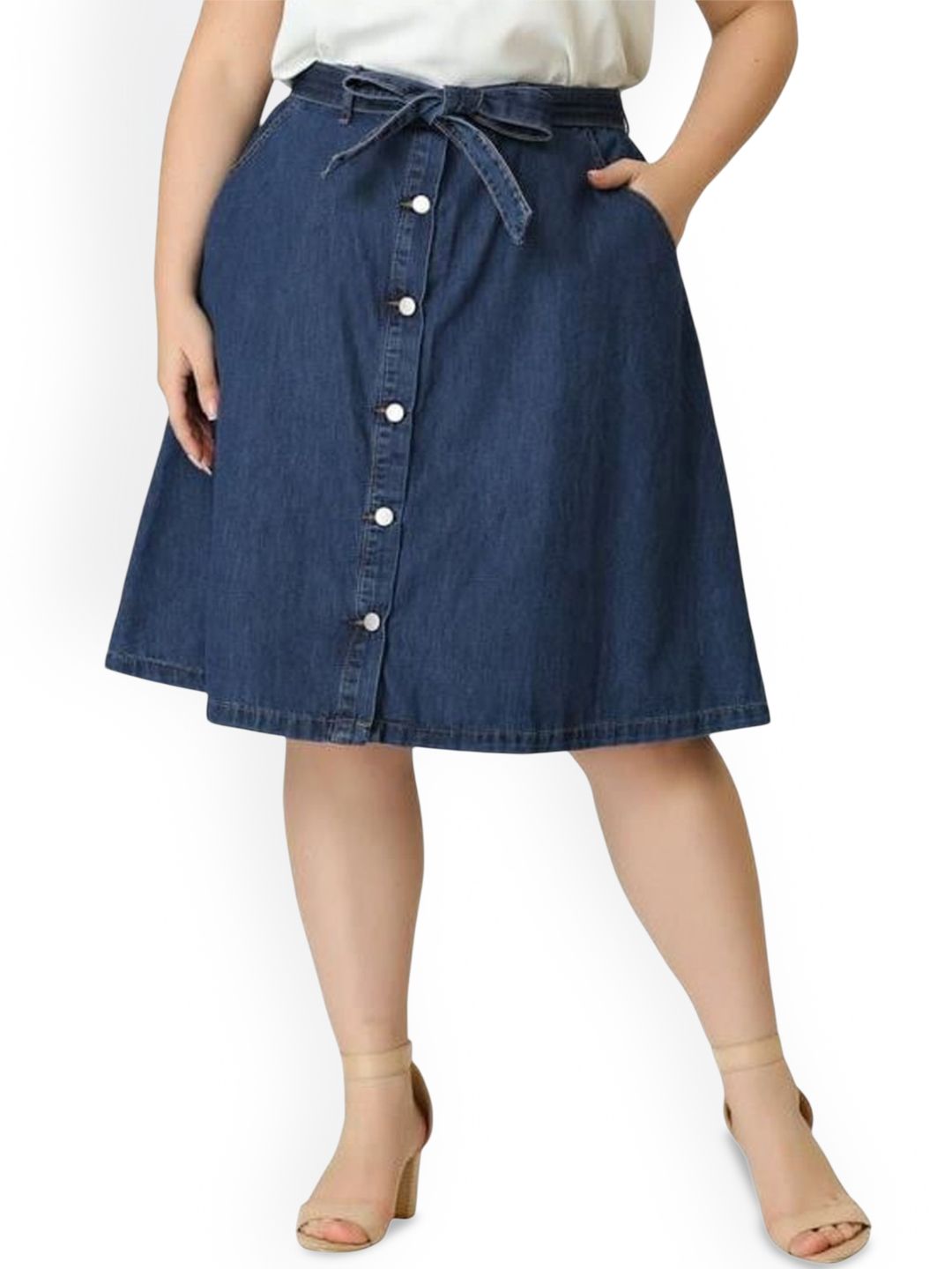 Tripursundari Fashion Women Dyed Plus Six Buttoned A-Line Knee Length Skirt-picture-48