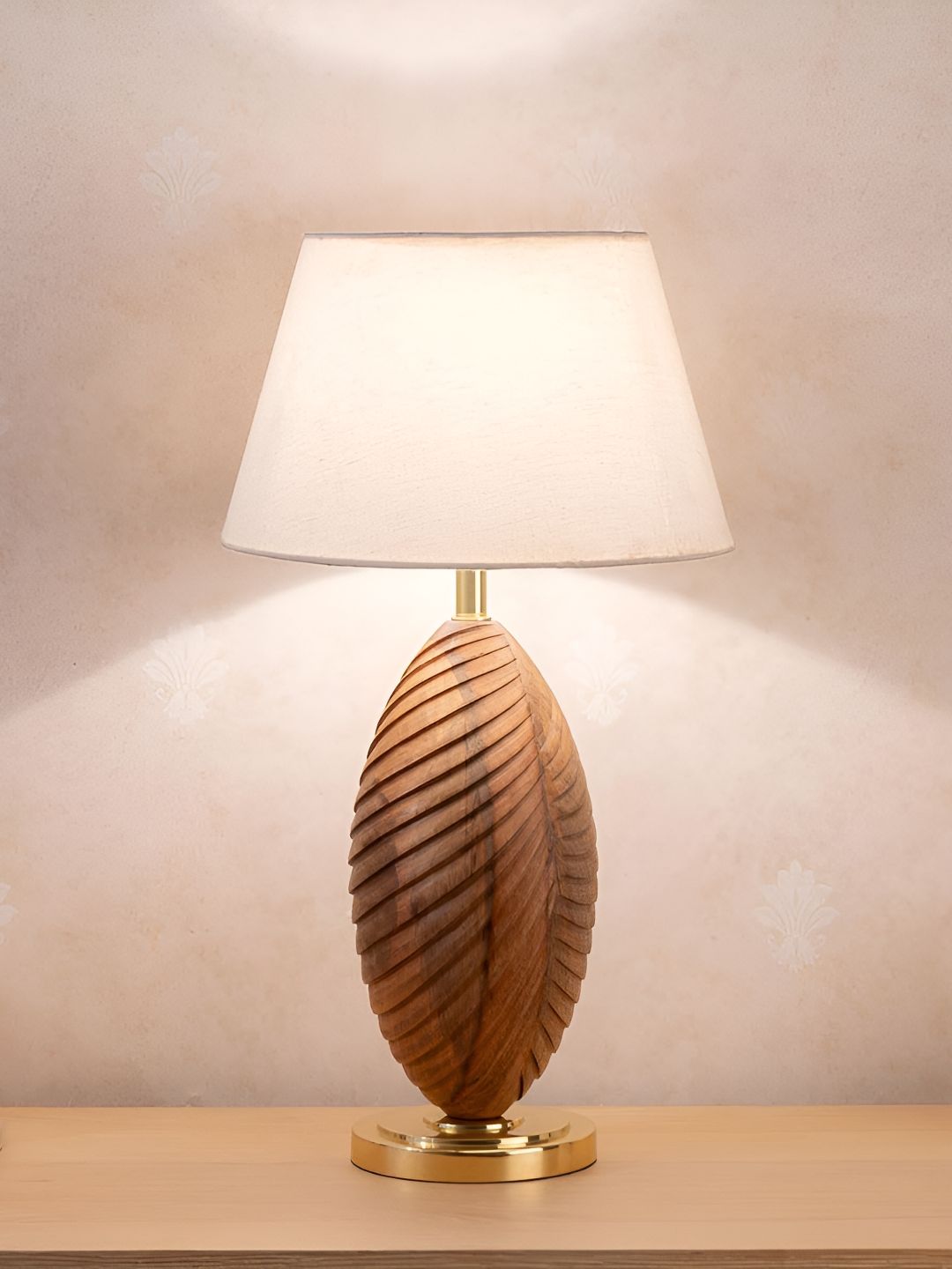 IAAH Brown & White Frustum Shaped Wooden Table Lamp-picture-56