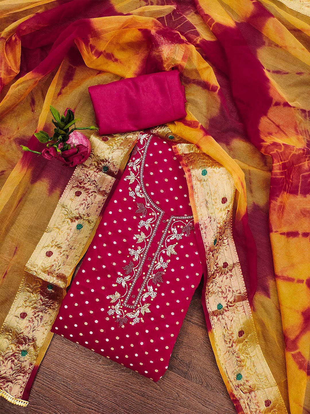 SHADOW & SAINING Floral Embellished Beads & Stones Modal Cotton Unstitched Dress Material-picture-33