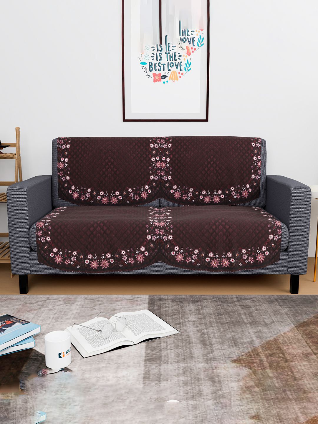 Kuber Industries Brown & Pink 4 Pieces Self Design Velvet Sofa Covers-picture-25