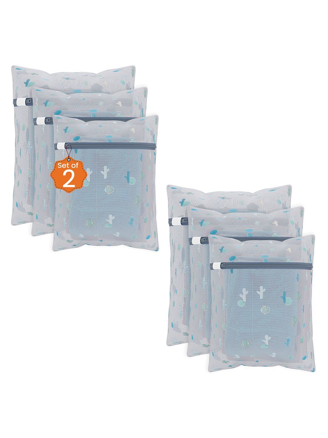 Kuber Industries White & Blue 6 Pieces Cactus Printed Reusable Laundry Bags With Zipper-picture-32